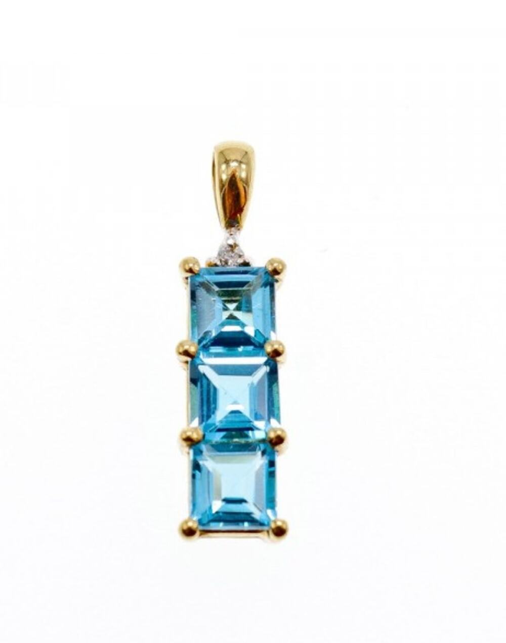 14K Yellow Gold Blue Topaz & Diamond Pendant